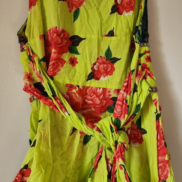 Free People Boho Fairy Grunge Blouse Floral Lace 10 Green - Picture 10 of 11